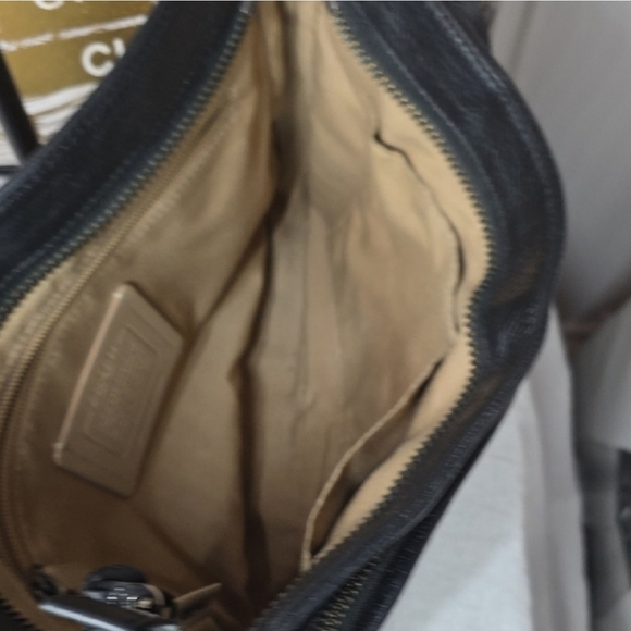 Coach Black and Tan Messenger Bag with Yellow Stripe - Picture 8 of 13